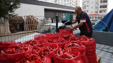 Adana Kozan'da salça sezonu başladı, damlar kırmızıya büründü