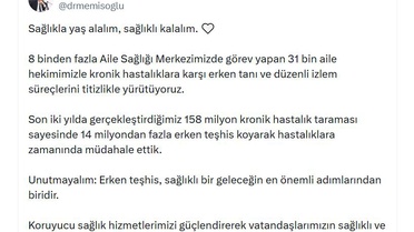 Bakan Memişoğlu, 158 milyon taramayla 14 milyon erken teşhis koyduklarını açıkladı