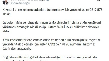Bakan Memişoğlu duyurdu, RİTAS riskli gebelik takibi için 81 ilde devrede