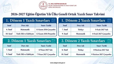 MEB 2026-2027'de 6, 7, 9 ve 10. sınıflarda 8 ortak yazılı sınav yapacak