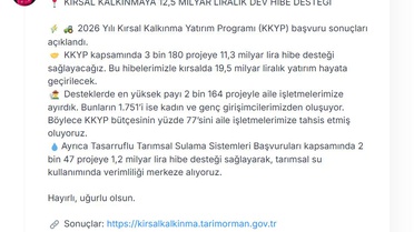 Kırsal kalkınmada 3 bin 180 projeye 11,3 milyar lira hibe verilecek