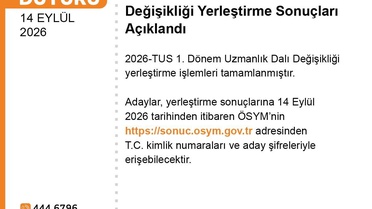 ÖSYM, 2026-TUS 1. Dönem Uzmanlık Dalı Değişikliği sonuçlarını açıkladı