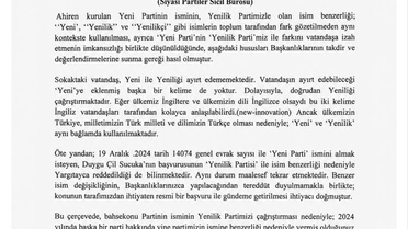 Yenilik Partisi, Yeni Parti'nin isim değişikliği için Yargıtay'a başvurdu