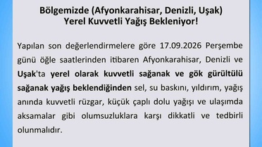 Uşak Valiliği, 17 Eylül'de başlayacak kuvvetli sağanak için uyardı