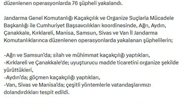 8 ilde suç operasyonunda 76 şüpheli yakalandı