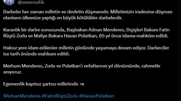 Ömer Çelik, Menderes, Zorlu ve Polatkan'ı idamlarının 65. yılında andı