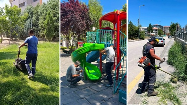 Kahramankazan'da park ve kaldırımlarda budama ile bakım yapıldı