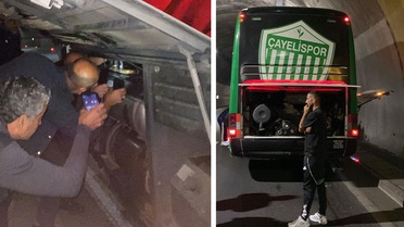 Kurban ve dualarla uğurlanan Çayelispor, tünelde mahsur kaldı