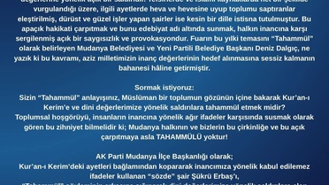 AK Parti Mudanya İlçe Başkanlığı, Şükrü Erbaş'ın sözlerine tepki gösterdi
