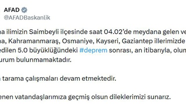 AFAD, Adana Saimbeyli'deki 5.0'lık deprem sonrası olumsuz durum yok dedi