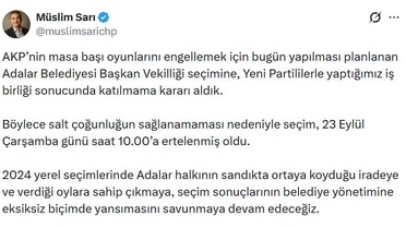CHP'nin katılmadığı Adalar Belediyesi Başkan Vekilliği seçimi 23 Eylül'e ertelendi
