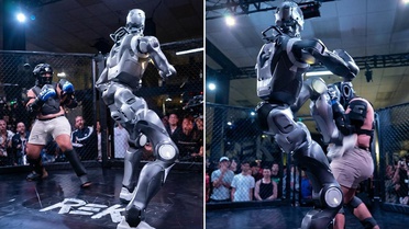 Terminatör dövüşü gerçek oldu: İnsansı robot ringe çıktı, insan rakibini yere serdi