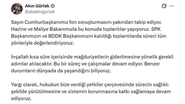 Bakan Gürlek, fon soruşturmasında SPK ve BDDK ile toplantı yapıldığını açıkladı