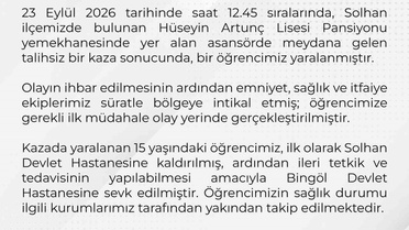 Bingöl Solhan'da okul pansiyonundaki asansör kazasında 15 yaşındaki öğrenci yaralandı