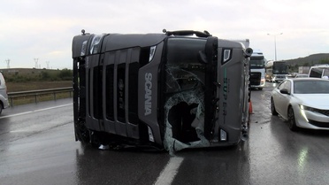 Pendik'te 2 ton balık yüklü TIR devrildi, yaralanan şoför hastaneye kaldırıldı