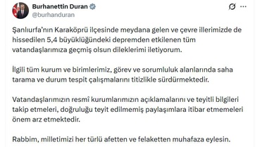 İletişim Başkanı, Şanlıurfa'daki 5.4'lük depremde teyitsiz paylaşımlara karşı uyardı