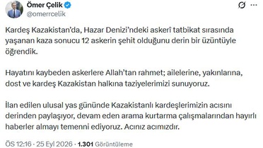AK Parti'li Çelik'ten, Kazakistan'a taziye mesajı