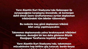 Elazığspor taraftarı Güzide Gebzespor deplasmanı için ayrılan bin 200 bileti tüketti