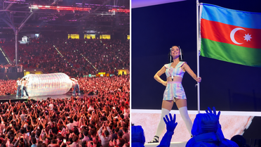 Katy Perry’den Azerbaycan’da sıra dışı sahne şovu! Dev şişenin içine girdi
