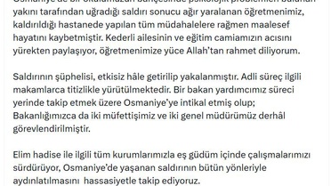 Bakan Tekin, saldırı sonucu hayatını kaybeden öğretmen için taziye mesajı yayımladı