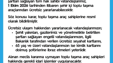 Lüleburgaz'da toplu taşıma '1 Ekim'den itibaren' bazı gruplara 'ücretsiz' olacak