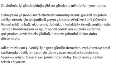 Bakan Çiftçi, Sakarya'daki selde görev alan AFAD ve Sahil Güvenlik ekiplerini kutladı