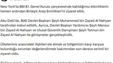 BAE Devlet Başkanı, Dışişleri Bakanı Fidan'ı Abu Dabi'de kabul etti