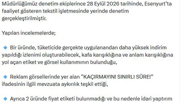 Ticaret Bakanlığı Esenyurt'taki tekstil işletmesine idari yaptırım uyguladı