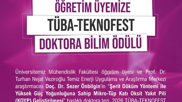 NÖHÜ öğretim üyesi Önbilgin, TÜBA-TEKNOFEST'te doktora birinciliği kazandı
