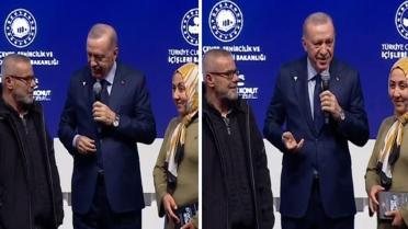 Cumhurbaşkanı Erdoğan, sahneye çağırdığı depremzedenin mesleğini duyunca kayıtsız kalamadı