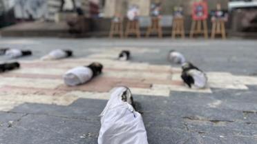 Öğretim görevlisinden Ankara'da kefenli Gazze protestosu