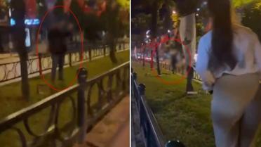 Türk bayrağını yakmaya çalışan şahıs, tepki gelince arkasına bakmadan kaçtı