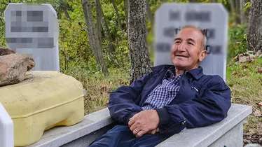 Ölmeden kendisinin ve eşinin mezarını yaptırdı! Her gün içinde yatıyor