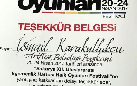 Ziya Cevherli'den Başkan Karakullukçu'ya Teşekkür Belgesi