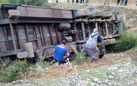 Tır şarampole devrildi: 3 kişi yaralandı, 160 küçükbaş hayvan telef oldu
