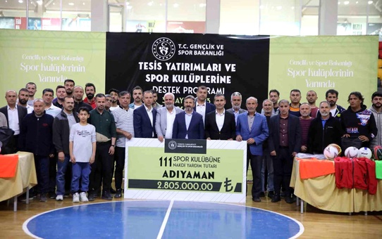 Adıyamandaki spor kulüplerine 2 milyon 805 bin TLlik nakdi yardım yapıldı