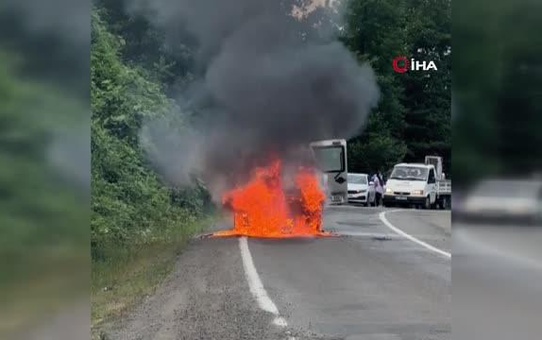 Ünye'de park halindeki hafif ticari araçta yangın çıktı