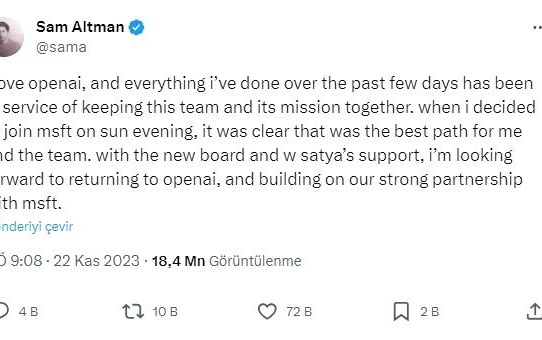 OpenAI CEO'su Sam Altman Görevine Geri Dönüyor