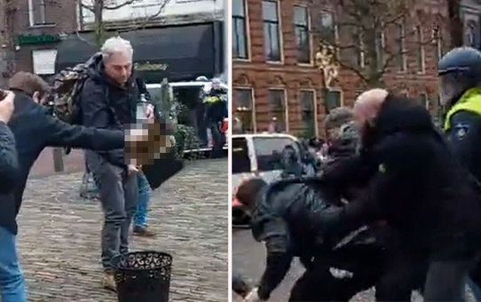 Hollanda'da Kur'an-ı Kerim'in yakılmasına engel olmak isteyen protestoculara polisten sert müdahale
