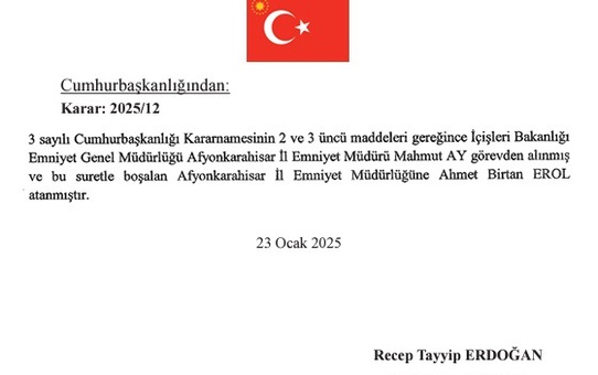Afyonkarahisar İl Emniyet Müdürlüğüne Ahmet Birtan Erol atandı