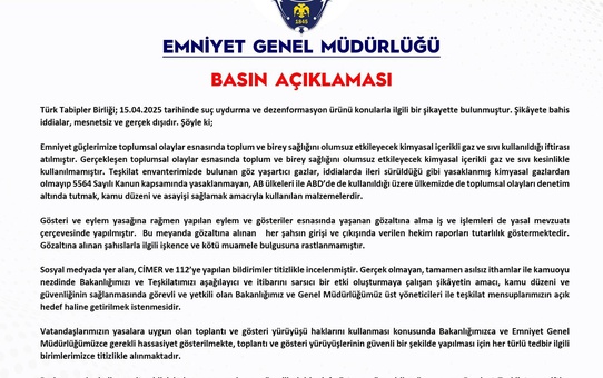 EGM, Türk Tabipler Birliği'ne Yanıt Verdi