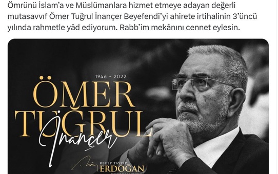 Cumhurbaşkanı Erdoğan, mutasavvıf İnançer'i andı