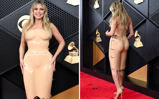 Heidi Klum'un Grammy'deki çıplak illüzyonlu elbisesi ''Yok Artık'' dedirtti