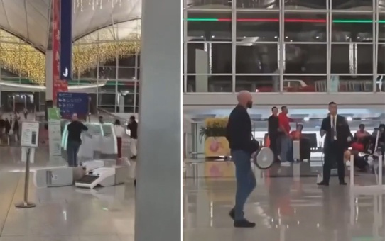 Öfkeli turist havalimanını savaş alanına çevirdi