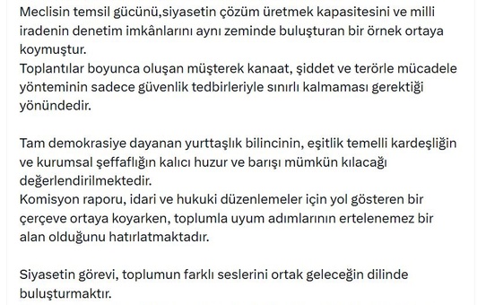 MHP'li Yıldız: Komisyonumuz, Türkiye'nin barışla ve kardeşlikle güçleneceğini göstermiştir