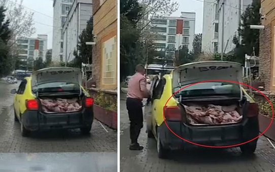 Akılalmaz görüntü! Taksi bagajında kilolarca et sevkiyatı