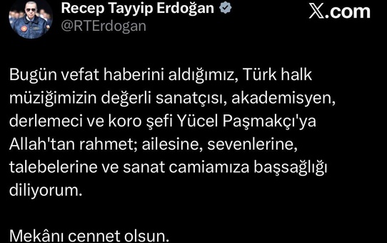 Erdoğan'dan Yücel Paşmakçı İçin Taziye