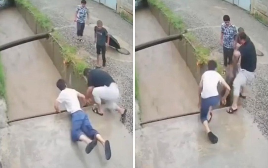 Sel sularına kapılan 12 yaşındaki çocuğu vatandaşlar son anda kurtardı