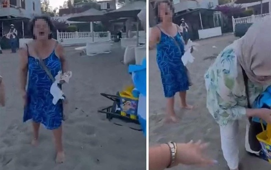Seferihisar'da türbanlı anne ve kıza plajı dar eden kadın tutuklandı