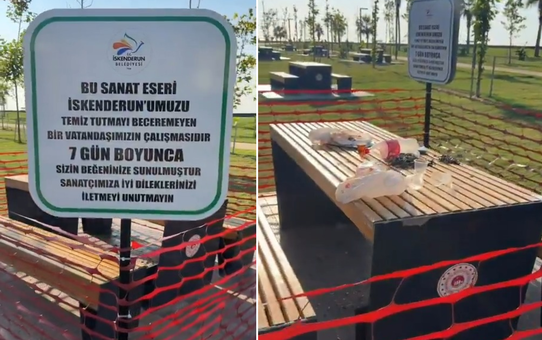 İskenderun Belediyesi’nden dikkat çeken çevre mesajı: Çöpleri sergilediler